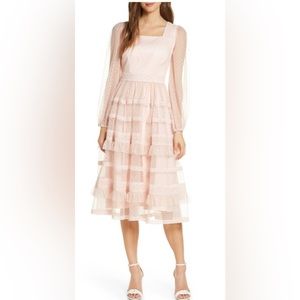 Rachel parcell pink tired mesh dress
